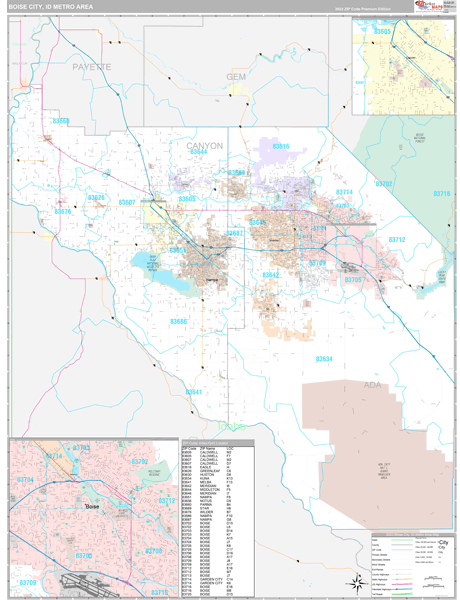 Boise City Metro Area Wall Map Premium Style